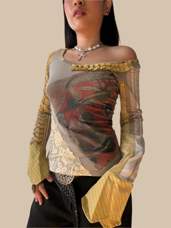 Save The Queen Shirt with Abstract Print & Amazing Lace Detail Top