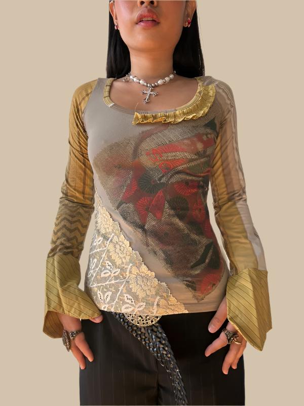 Save The Queen Shirt with Abstract Print & Amazing Lace Detail Top