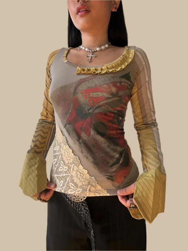 Save The Queen Shirt with Abstract Print & Amazing Lace Detail Top