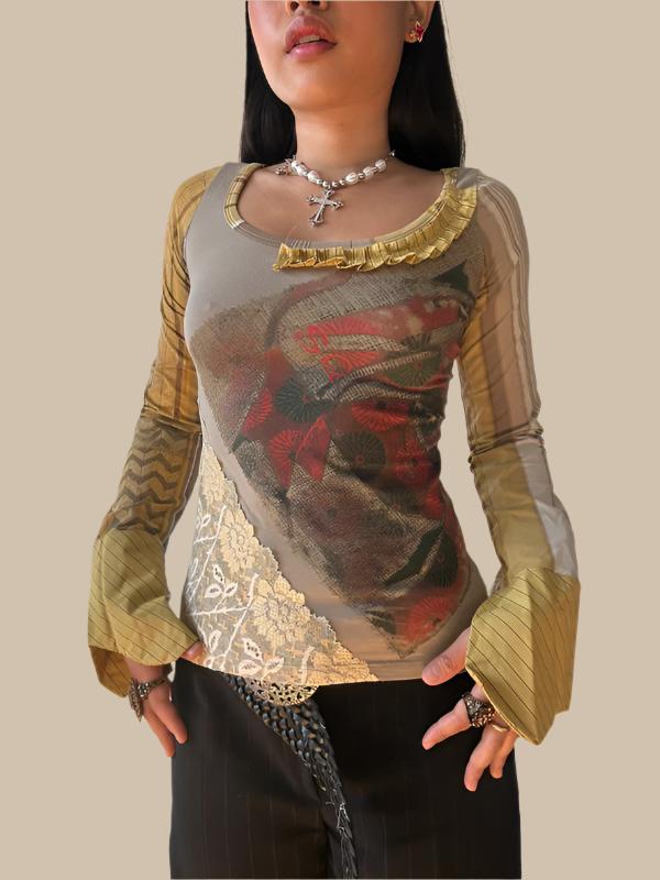 Save The Queen Shirt with Abstract Print & Amazing Lace Detail Top