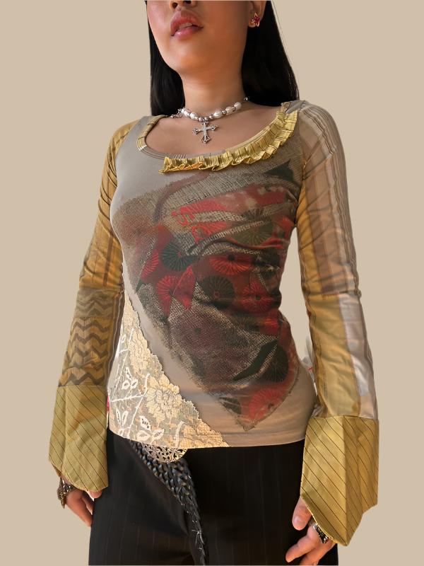 Save The Queen Shirt with Abstract Print & Amazing Lace Detail Top