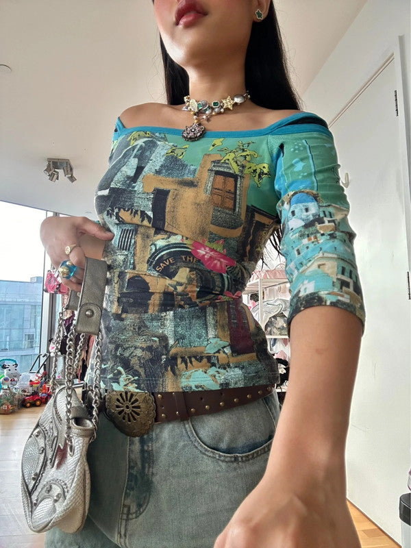 Vintage Save The Queen Majestic Abstract Print Shirt