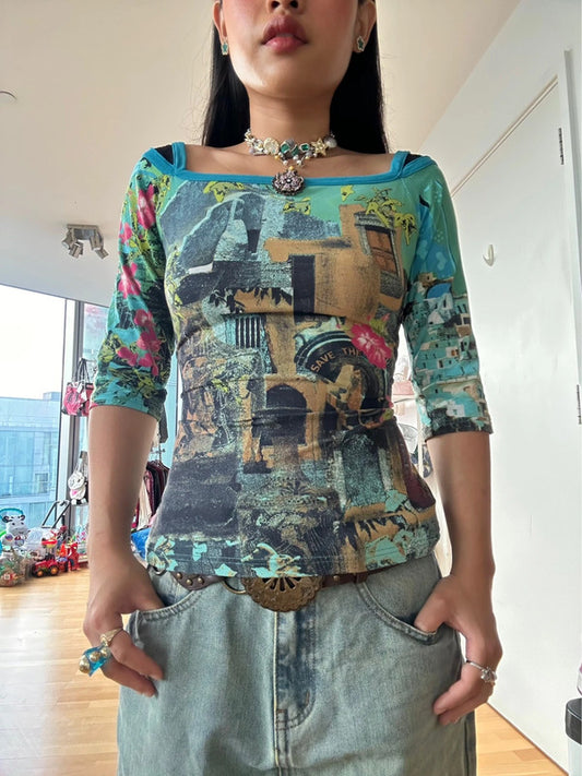 Vintage Save The Queen Majestic Abstract Print Shirt