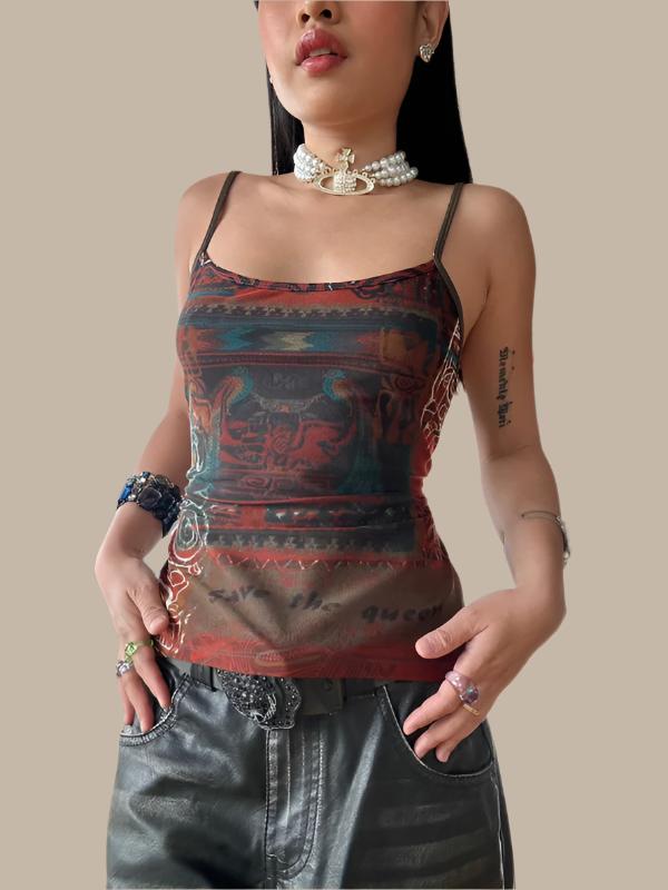 Save The Queen Majestic Aztec Print Mesh Cami Top