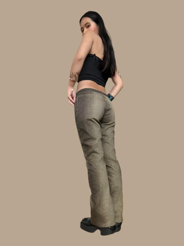 Express Gold Gradient Glitter Bootcut Straight Leg Pants