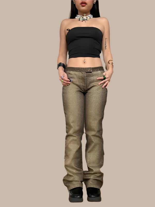 Express Gold Gradient Glitter Bootcut Straight Leg Pants