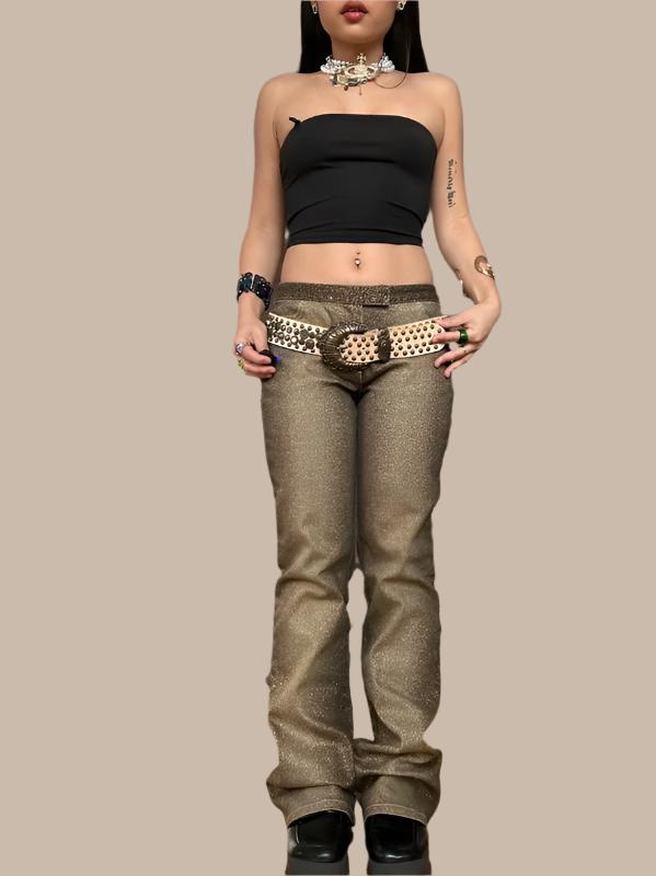 Express Gold Gradient Glitter Bootcut Straight Leg Pants