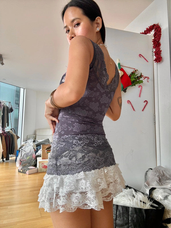 Vintage Purple Grey Majestic Floral Corset Cami Top