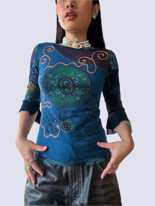 Save The Queen Majestic Psychedelic Print Tulle Shirt