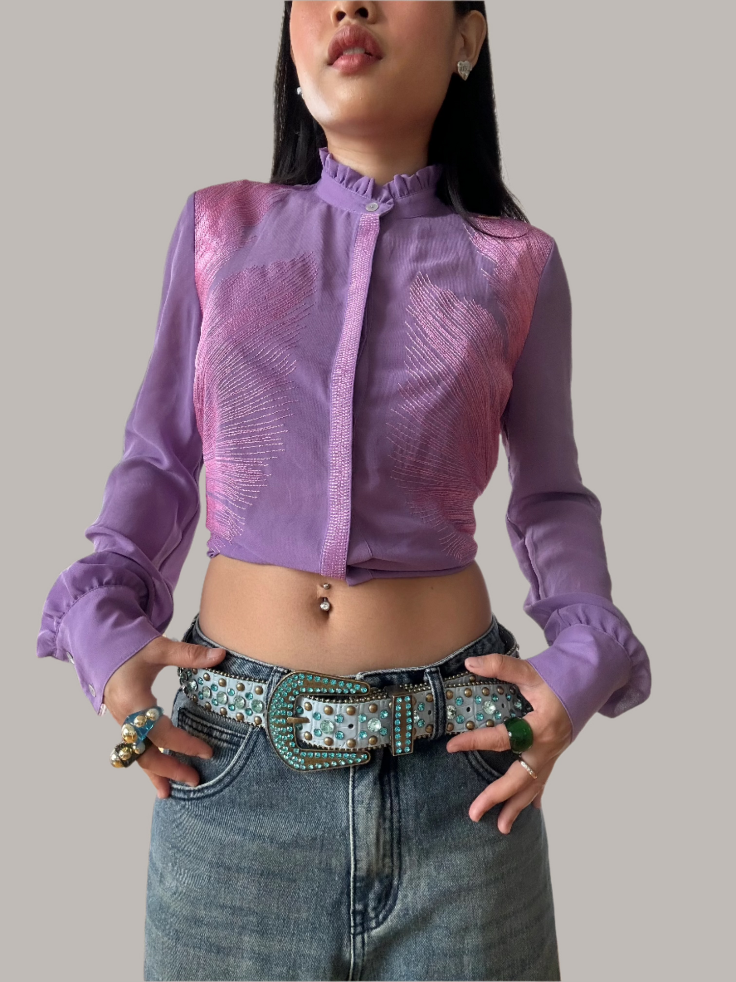 Miss Sixty Purple Victorian Style Button-Up Shirt