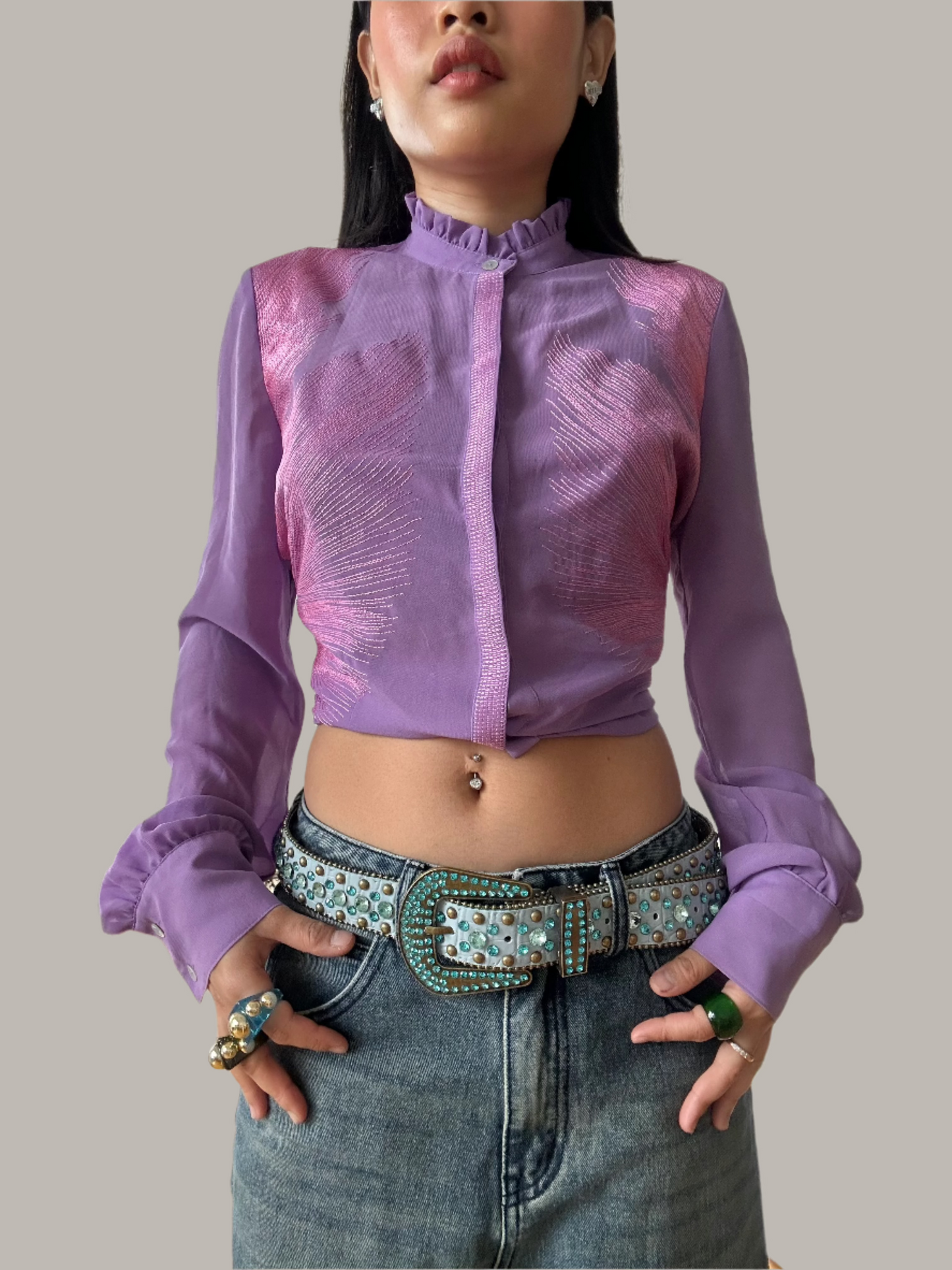 Miss Sixty Purple Victorian Style Button-Up Shirt