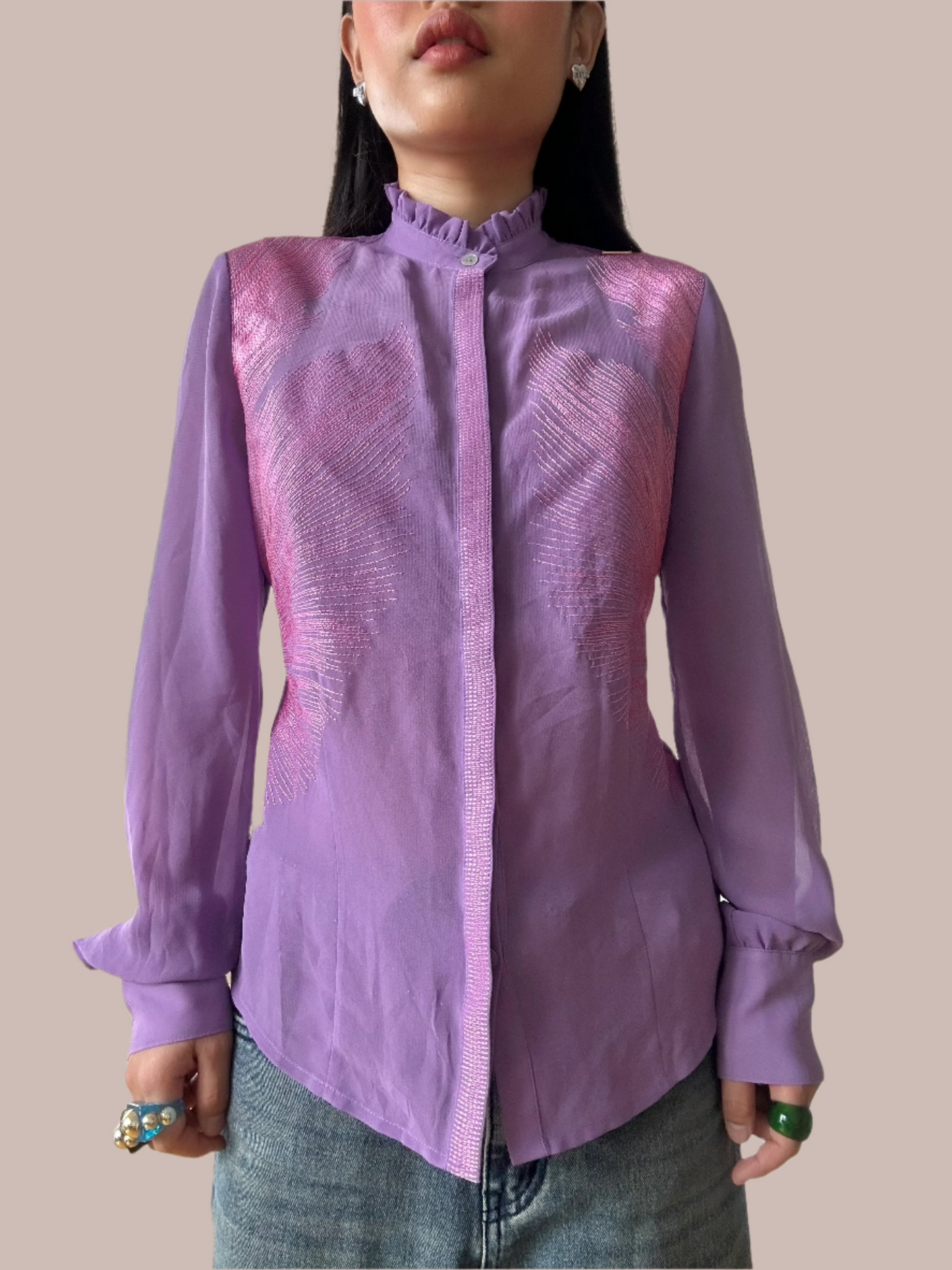 Miss Sixty Purple Victorian Style Button-Up Shirt