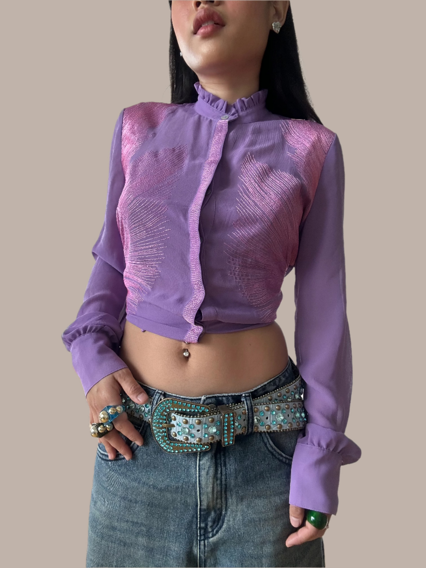 Miss Sixty Purple Victorian Style Button-Up Shirt