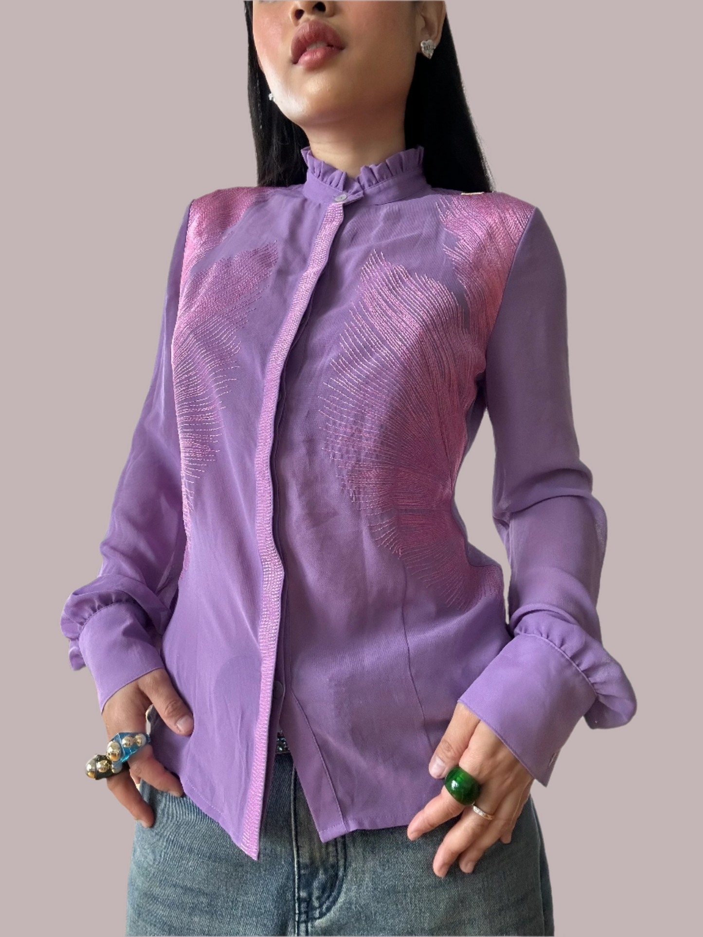 Miss Sixty Purple Victorian Style Button-Up Shirt