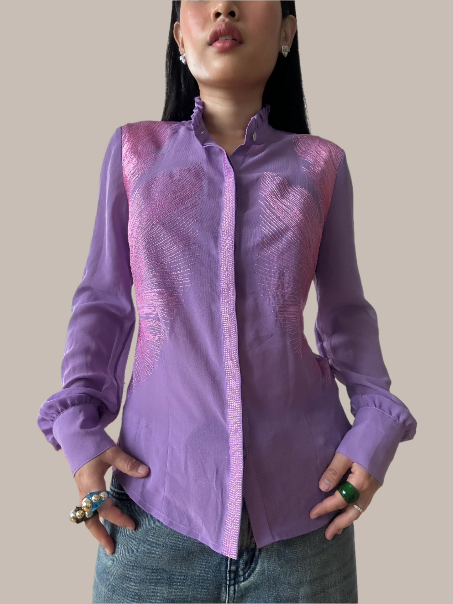 Miss Sixty Purple Victorian Style Button-Up Shirt