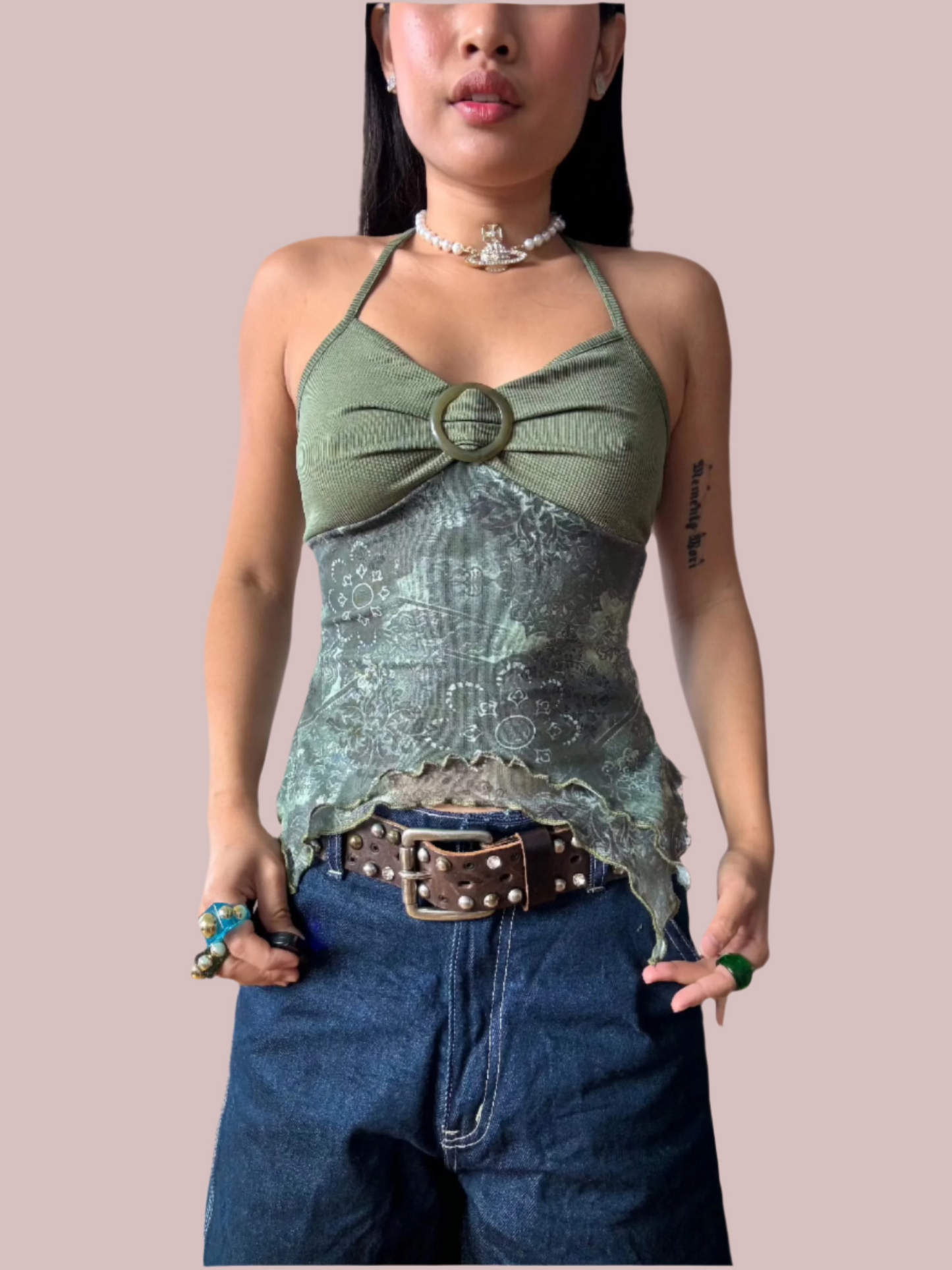 Y2K Parsley Print Cami Haltertop