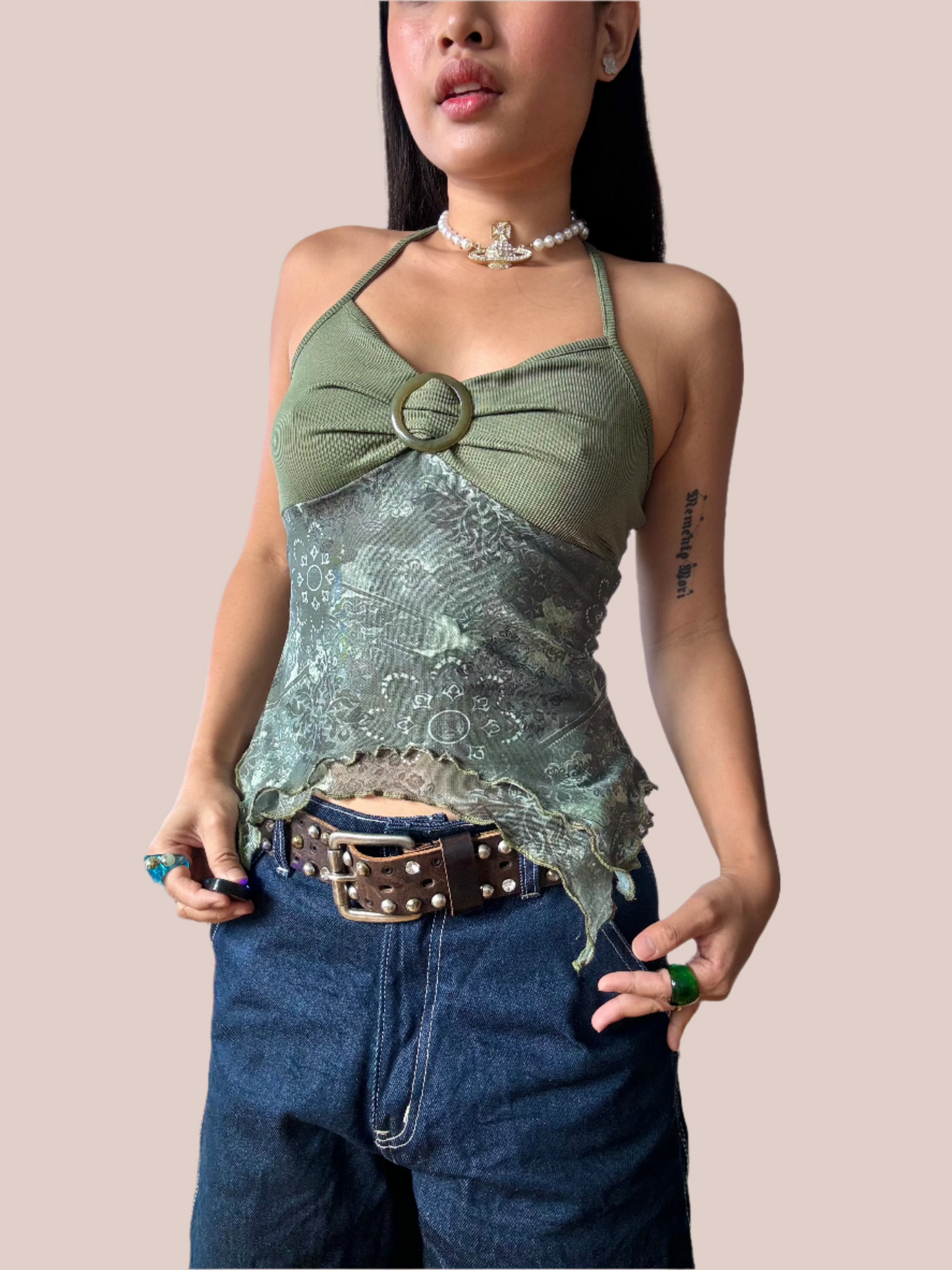 Y2K Parsley Print Cami Haltertop